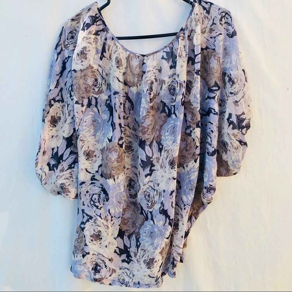 Chiffon natural silk floral blouse - Picture 3 of 4